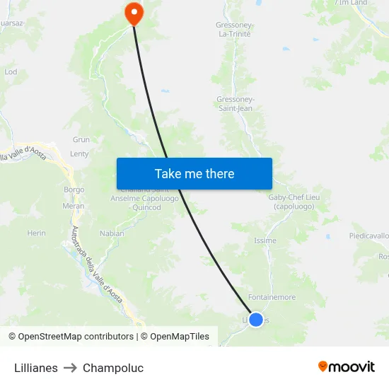 Lillianes to Champoluc map