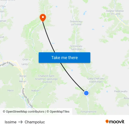 Issime to Champoluc map