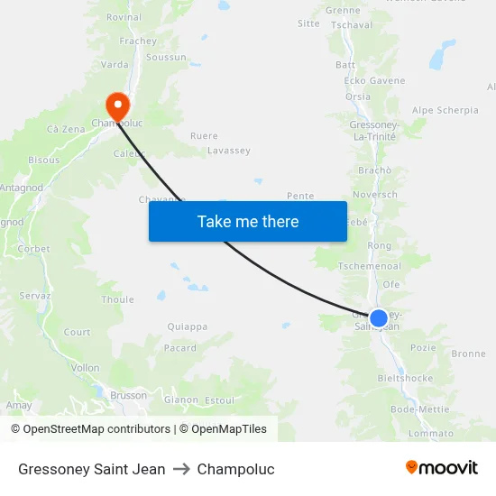Gressoney Saint Jean to Champoluc map