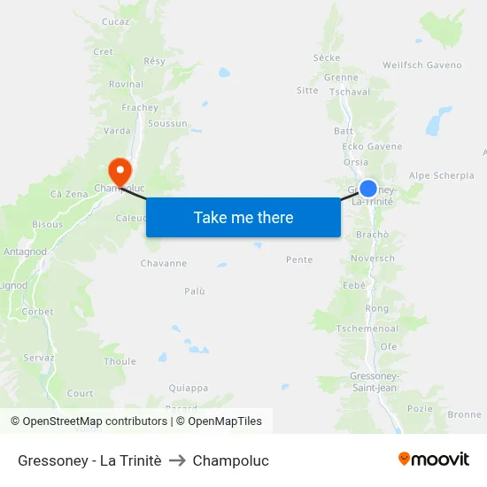 Gressoney - La Trinite to Champoluc map