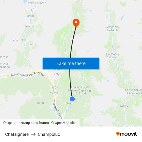 Chataignere to Champoluc map