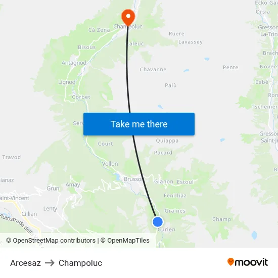 Arcesaz to Champoluc map