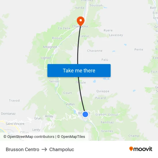Brusson Center to Champoluc map