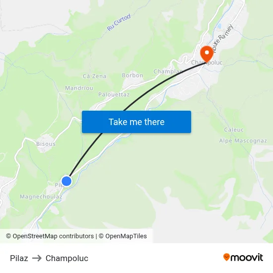 Pilaz to Champoluc map