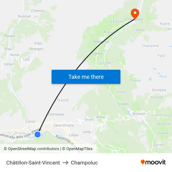 Châtillon-Saint-Vincent to Champoluc map