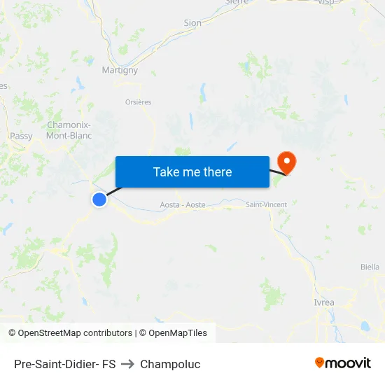 Pre-Saint-Didier - Railway Station to Champoluc map