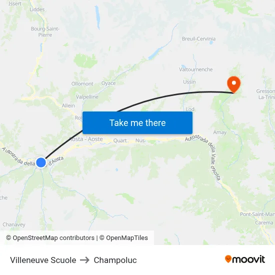 Villeneuve Schools to Champoluc map