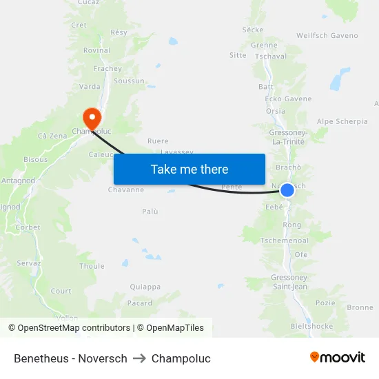 Benetheus - Noversch to Champoluc map