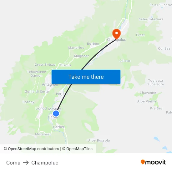 Cornu to Champoluc map
