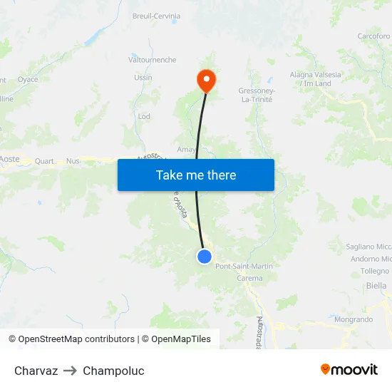 Charvaz to Champoluc map