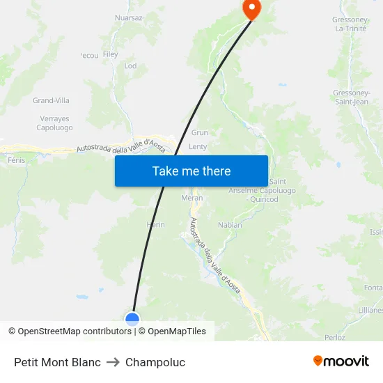 Petit Mont Blanc to Champoluc map