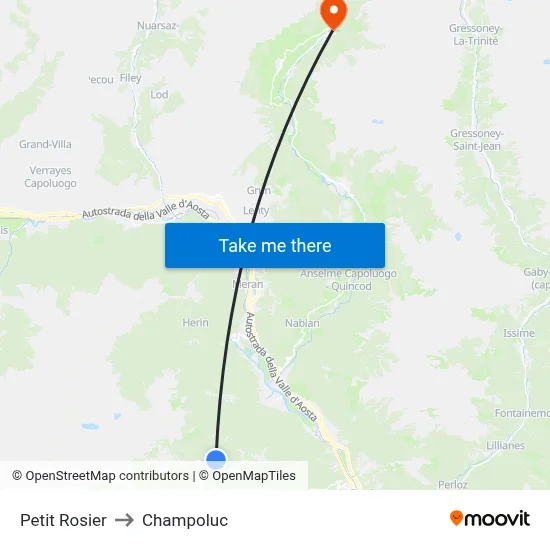 Petit Rosier to Champoluc map