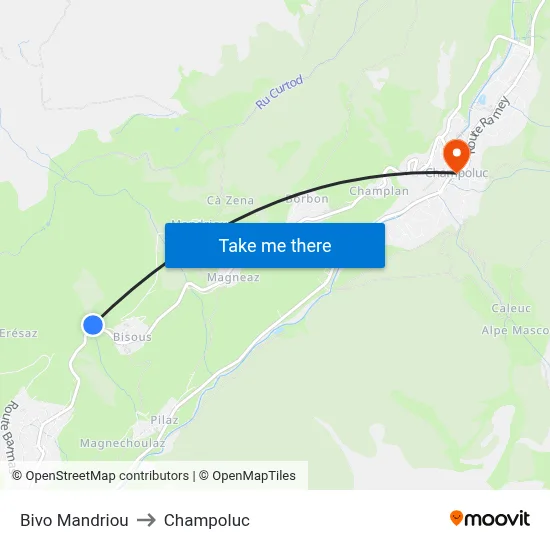 Mandriou Junction to Champoluc map