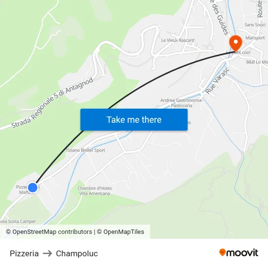 Pizzeria to Champoluc map