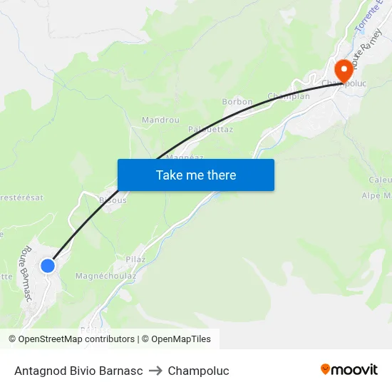 Antagnod Barnasc Junction to Champoluc map