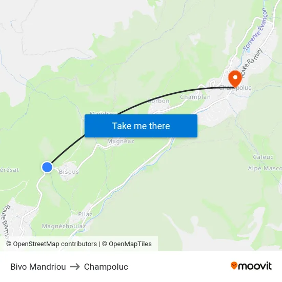 Mandriou Junction to Champoluc map