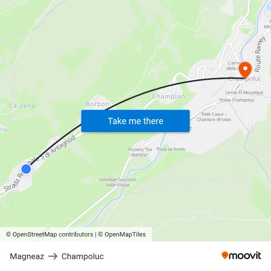 Magneaz to Champoluc map