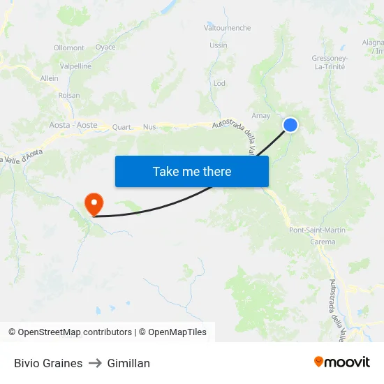 Graines Junction to Gimillan map