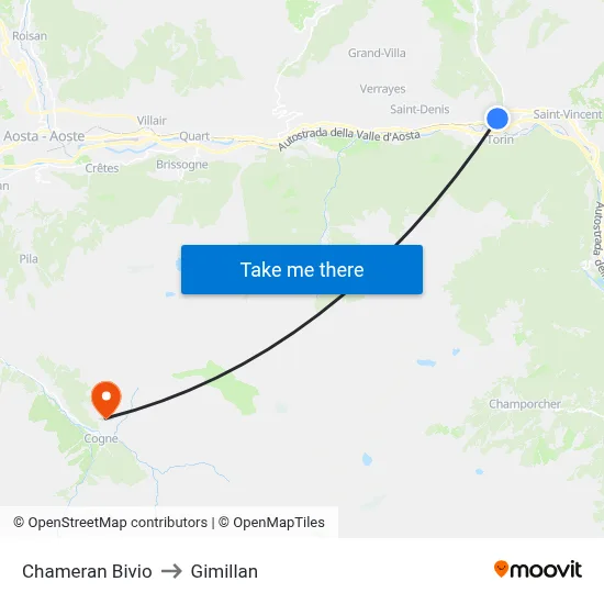 Chameran Bivio to Gimillan map