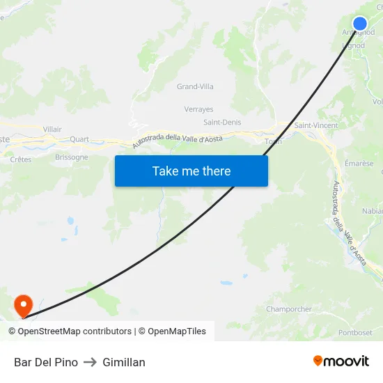 Pine Tree Bar to Gimillan map
