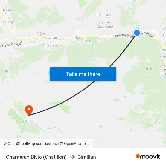 Chameran Junction (Chatillon) to Gimillan map