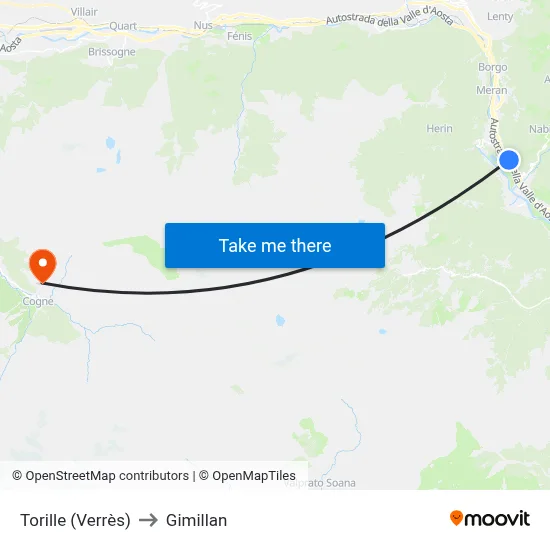 Torille (Verres) to Gimillan map