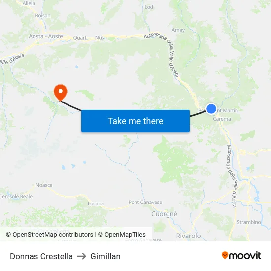 Donnas Crestella to Gimillan map