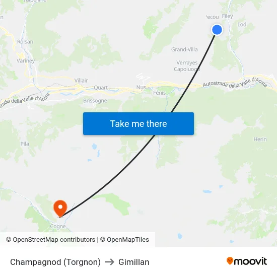 Champagnod (Torgnon) to Gimillan map