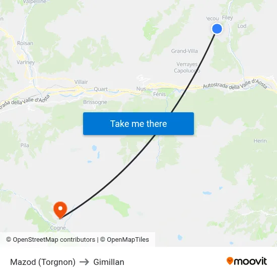 Mazod (Torgnon) to Gimillan map