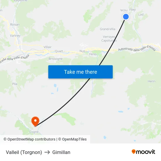 Valleil (Torgnon) to Gimillan map