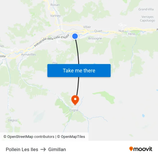 Pollein Les Iles to Gimillan map