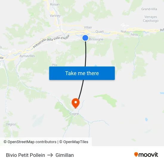 Petit Pollein Junction to Gimillan map