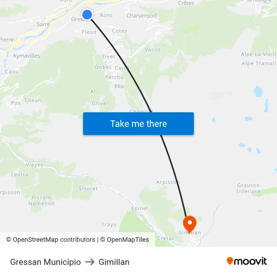 Gressan Town Hall to Gimillan map