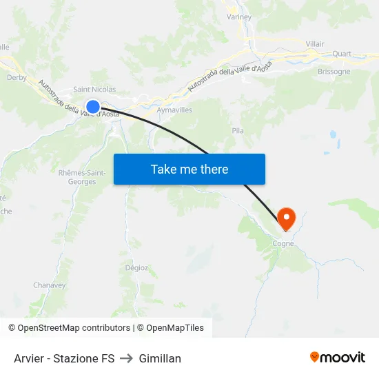 Arvier - Railway Station to Gimillan map
