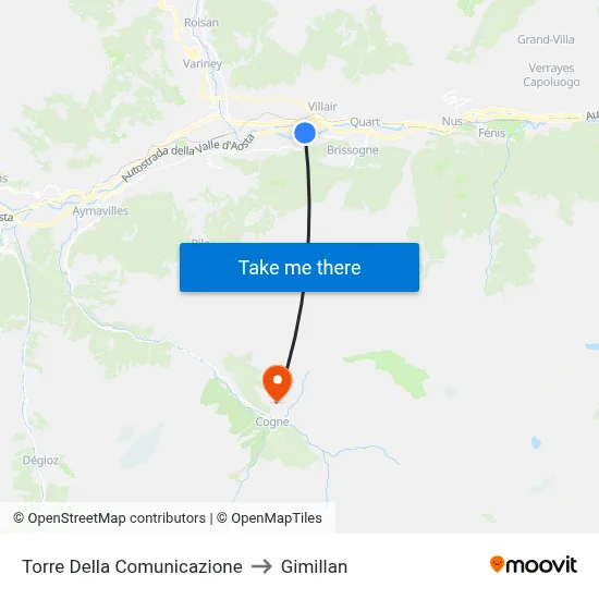 Communication Tower to Gimillan map