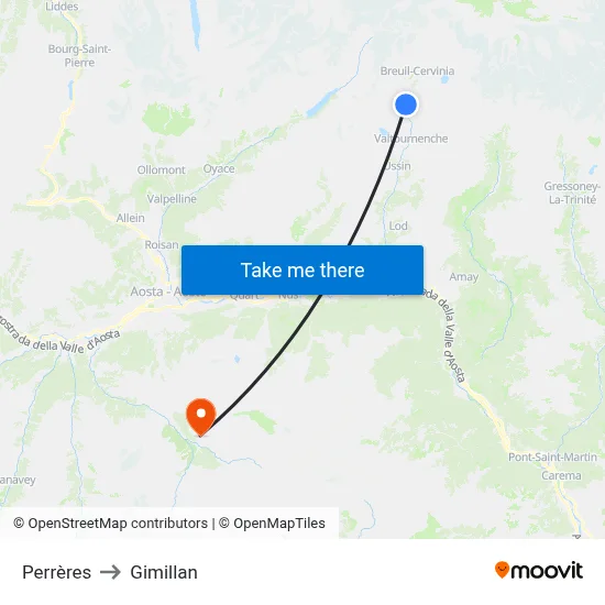 Perrères to Gimillan map