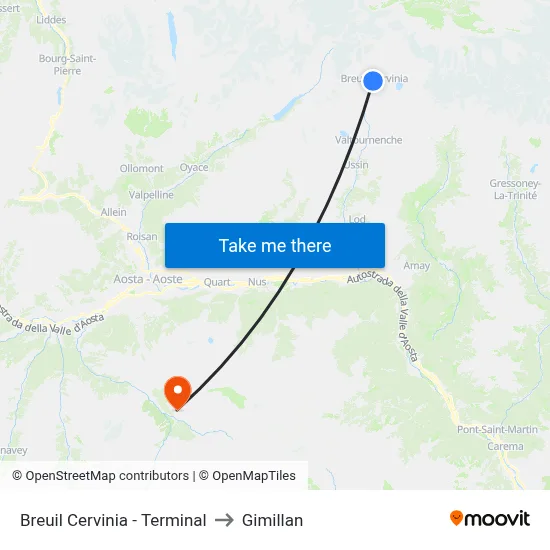 Breuil Cervinia - Terminal to Gimillan map