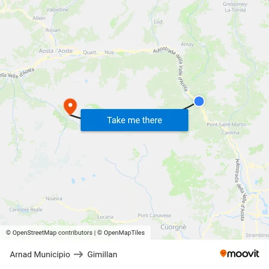 Arnad Town Hall to Gimillan map