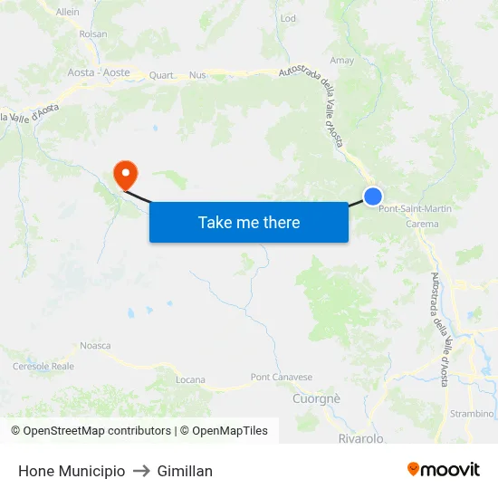 Hone Town Hall to Gimillan map