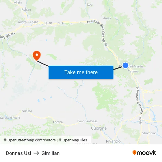 Donnas Health Center to Gimillan map