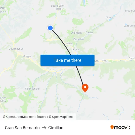 Gran San Bernardo to Gimillan map
