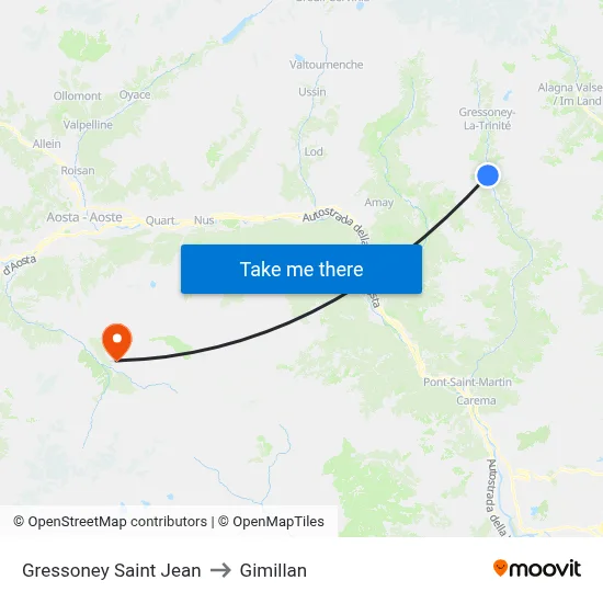 Gressoney Saint Jean to Gimillan map