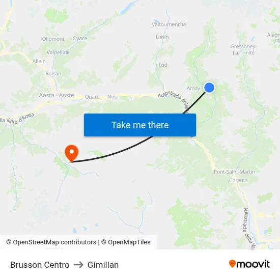 Brusson Center to Gimillan map