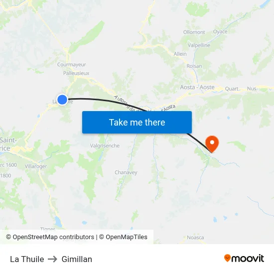 La Thuile to Gimillan map
