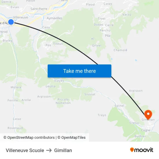Villeneuve Schools to Gimillan map