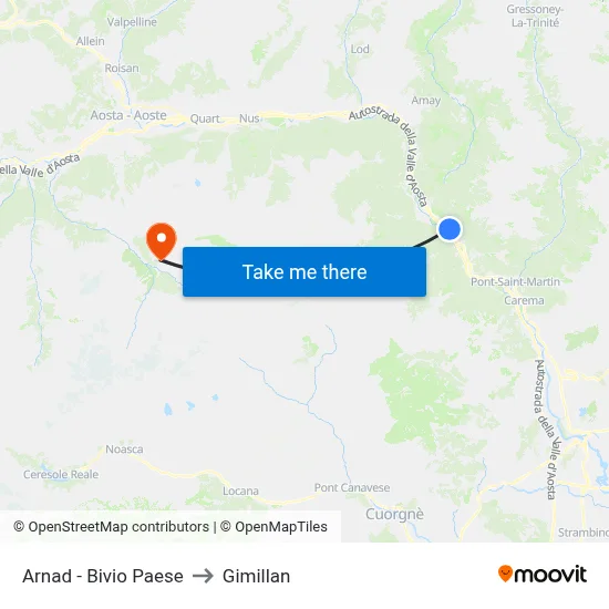 Arnad - Village Junction to Gimillan map