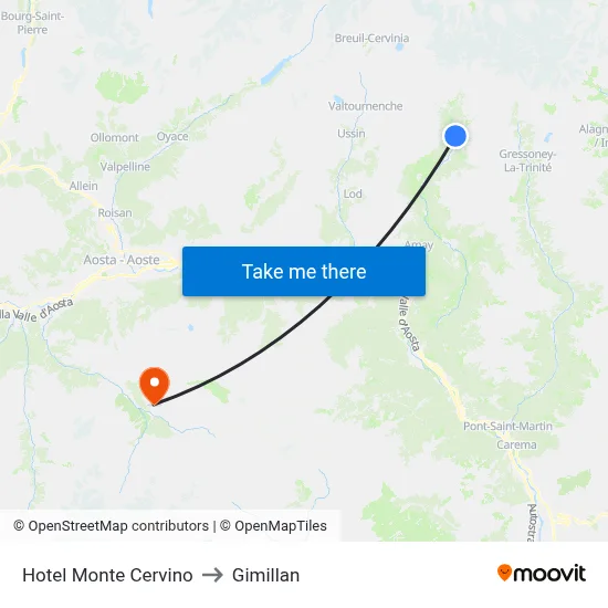 Hotel Monte Cervino to Gimillan map