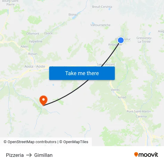 Pizzeria to Gimillan map
