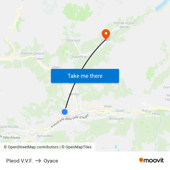 Pleod Fire Station to Oyace map
