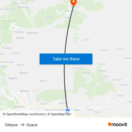 Olleyes to Oyace map